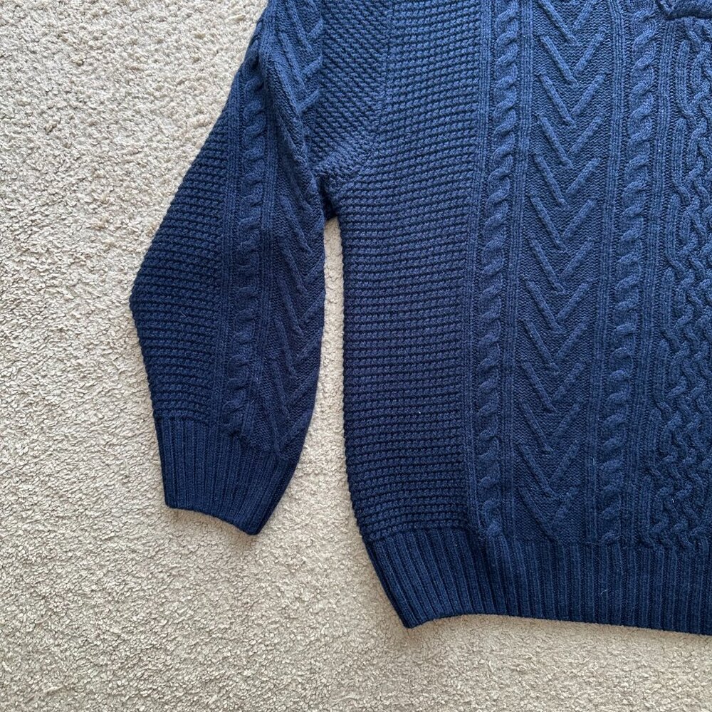 Joseph Abboud Sweater Mens 4X Wool Blend Cowl Neck Navy Blue Pullover Cableknit - Picture 5 of 10